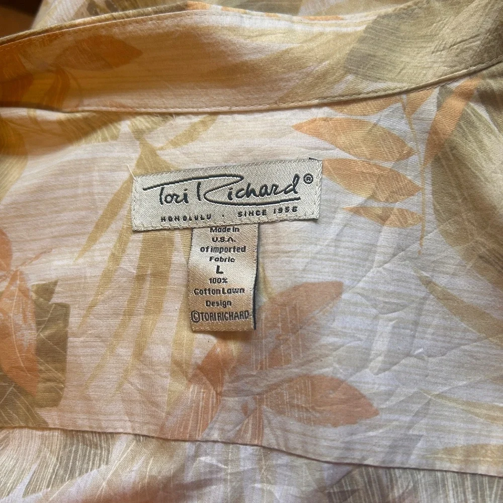Tori Richard Cotton Lawn Hawaiian Tiki Shirt Leaf Print Made in Hawaii NWOT - Picture 9 of 13